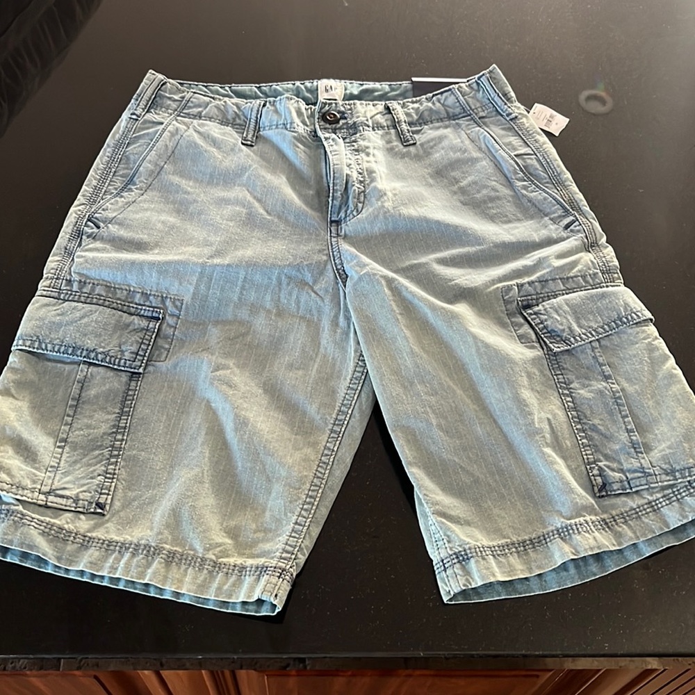Gap Mens GapFlex 11” Cargo indigo ripstop blue foil wash shorts size 29
